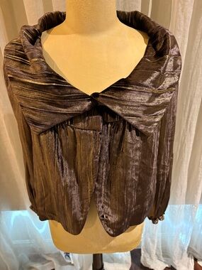 Lafayette 148 New York Shimmery Dark Brown Pleated-Collar Cape Jacket